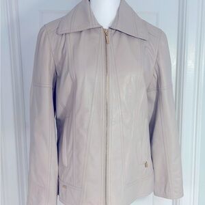 ELEGANT!! RARE St. John Leather Jacket Worn Once! Size L, Gold tone Hard…
